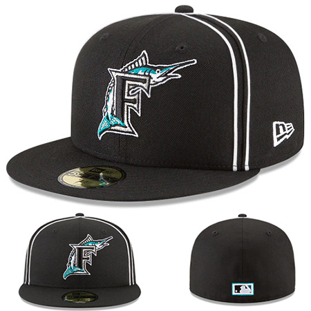 New Era Florida Marlins Black Fitted Hat MLB Classic White piping ...