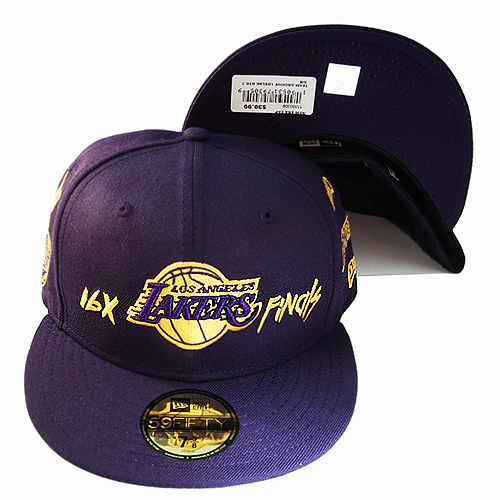 New Era Nba L A Lakers 5950 Purple Fitted Hat Team Archive Logo All Over Cap Booton